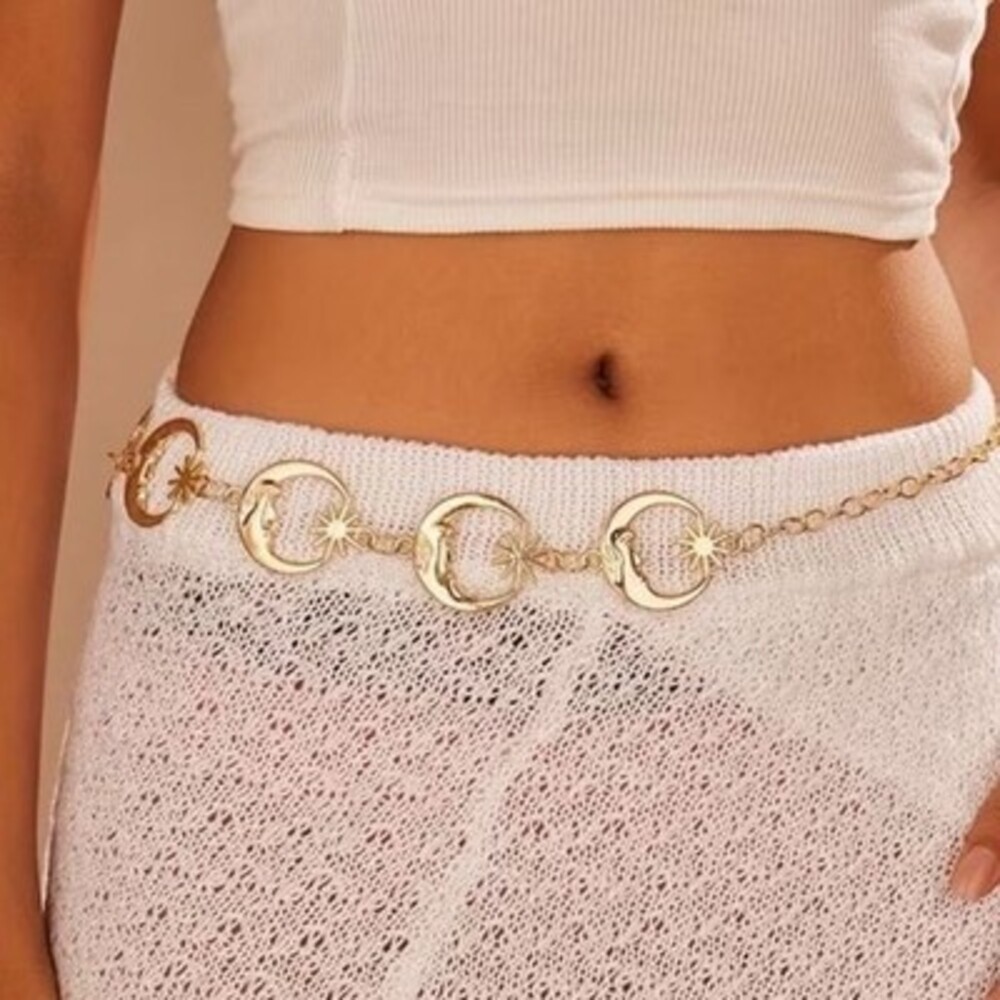 Gold Moon & Star Link Waist Chain Belt - Women's Gold Accessory